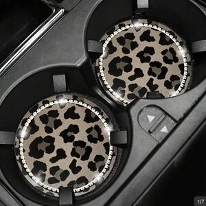 Leopard Print Car Coasters with Rhinestones